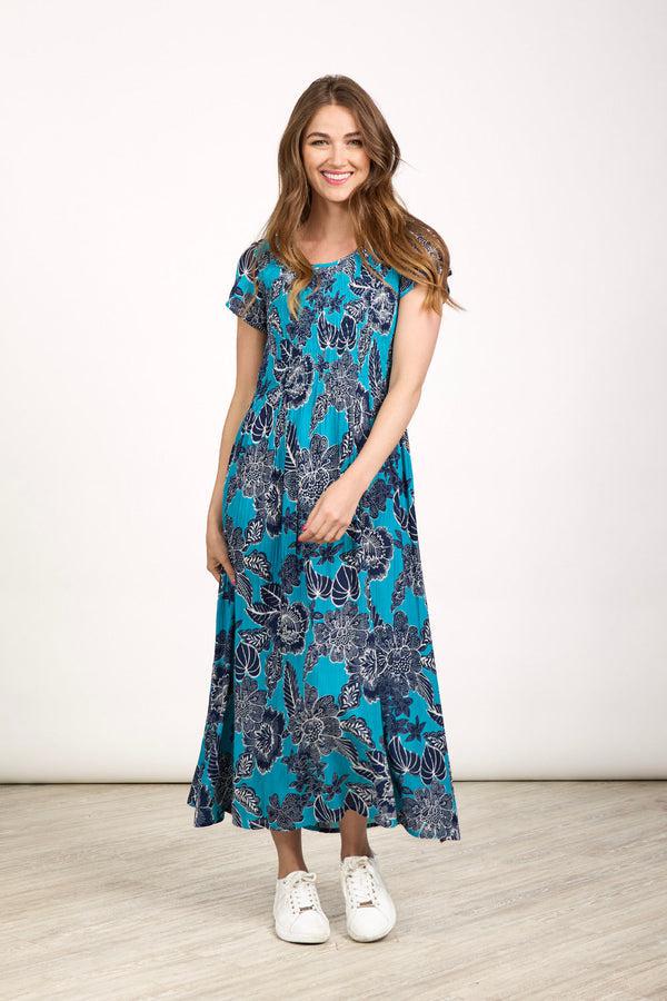 Large Floral Print Shirred Dress-Dresses-Paco