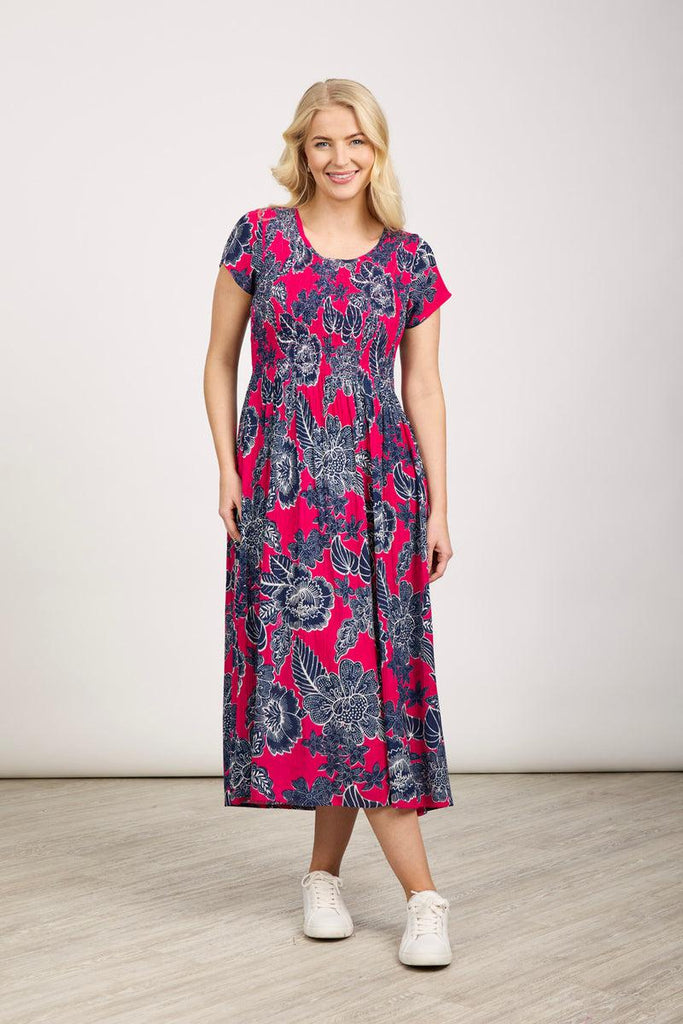 Large Floral Print Shirred Dress-Dresses-Paco