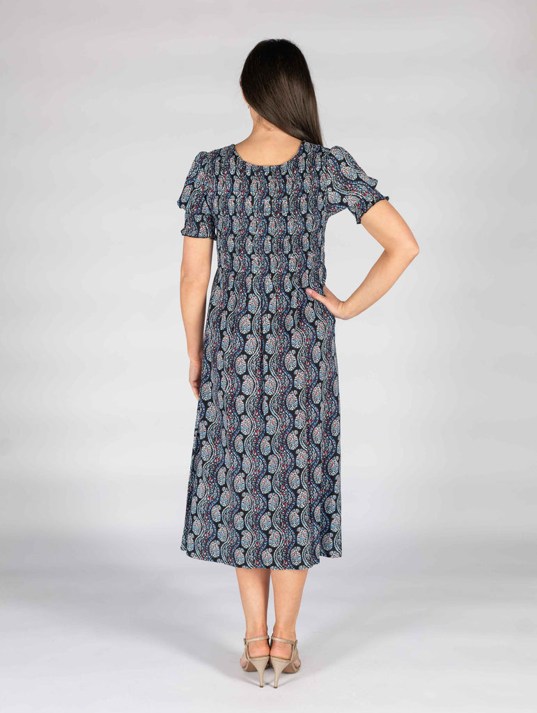 Paisley Print Round Neck Dress-Dresses-Paco
