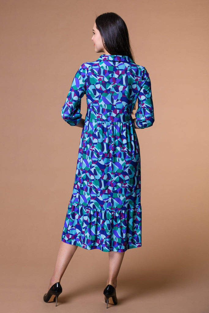 Retro Print Long Sleeve Maxi Dress-Paco