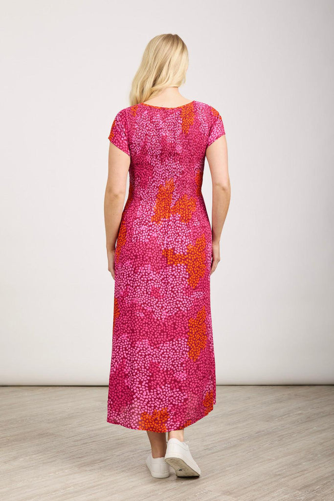 Spot Print Shirred Bodice Dress-Dresses-Paco