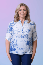 Crochet Bib Print Top BLUE/WHITE