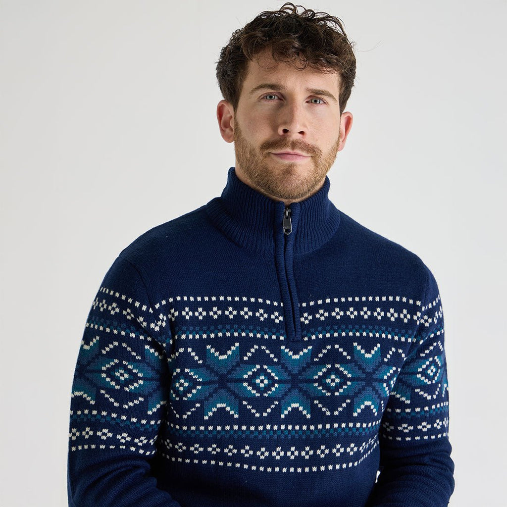 1/4 Zip Fair Isle Jumper - Navy-Menswear-Paco