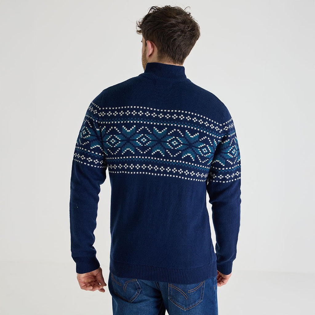 1/4 Zip Fair Isle Jumper - Navy-Menswear-Paco