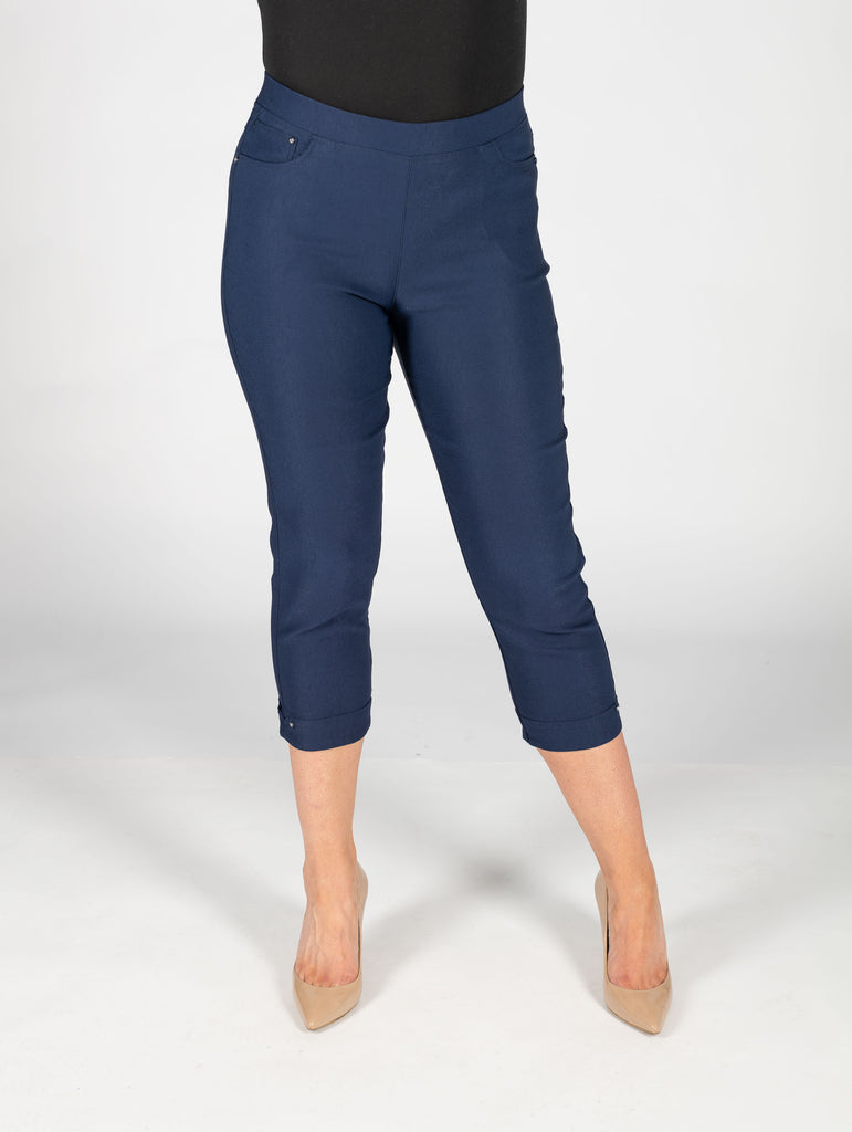 22" Leg Cropped Trouser - T28345 Navy-Trousers-Paco