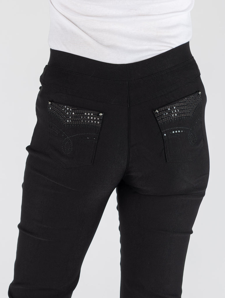22" Leg Cropped Trouser - T29804 Black-Trousers-Paco