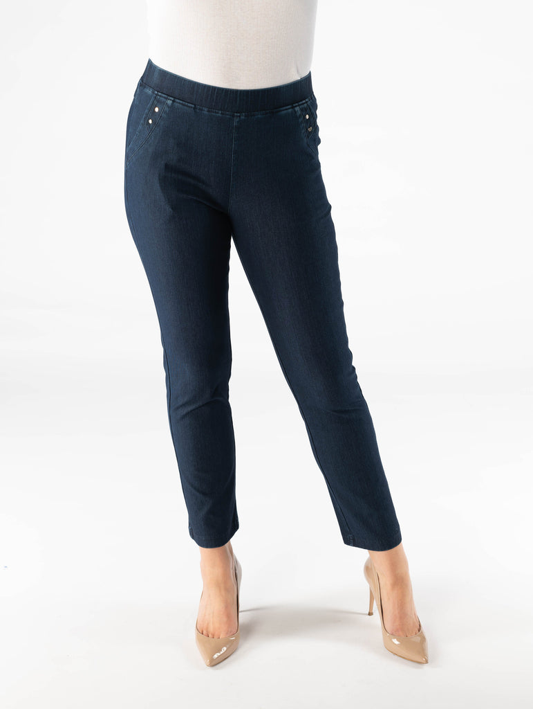 27" Denim Trouser with metal trim-Trousers-Paco