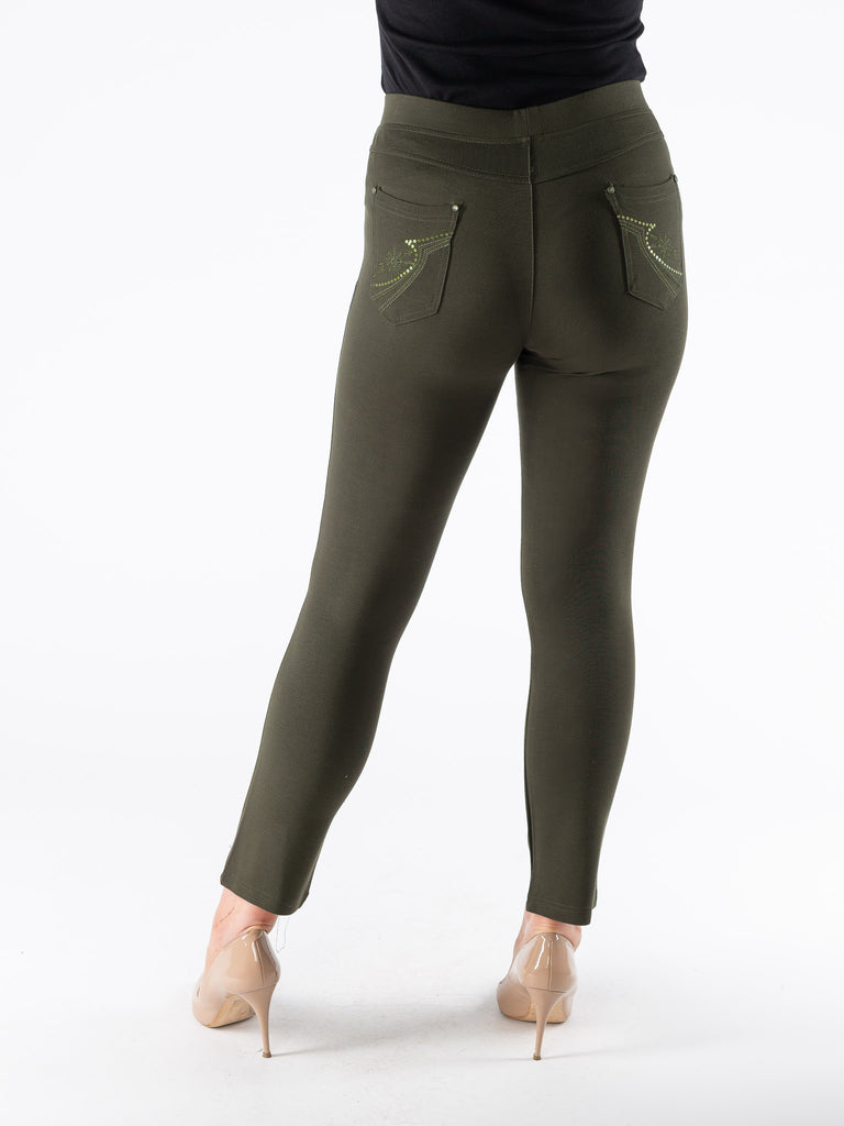 27 EMBROIDERED POCKET DETAIL TROUSER OLIVE T30245-N/A-Paco