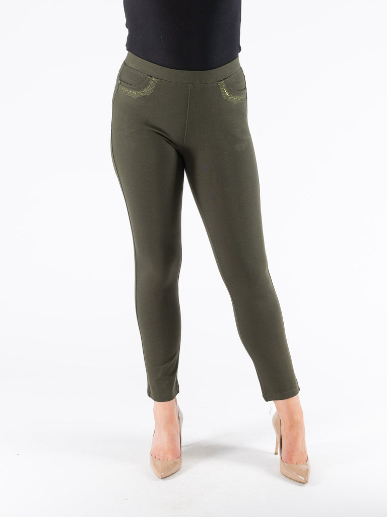 27 EMBROIDERED POCKET DETAIL TROUSER OLIVE T30245-N/A-Paco