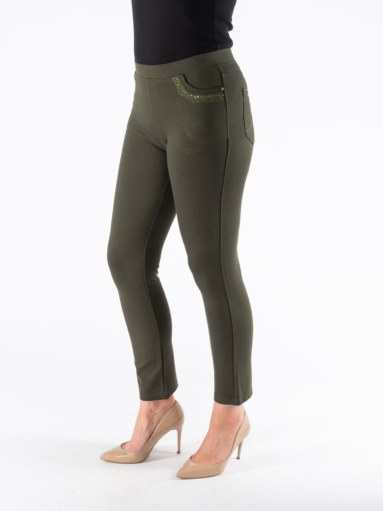 27 EMBROIDERED POCKET DETAIL TROUSER OLIVE T30245-N/A-Paco