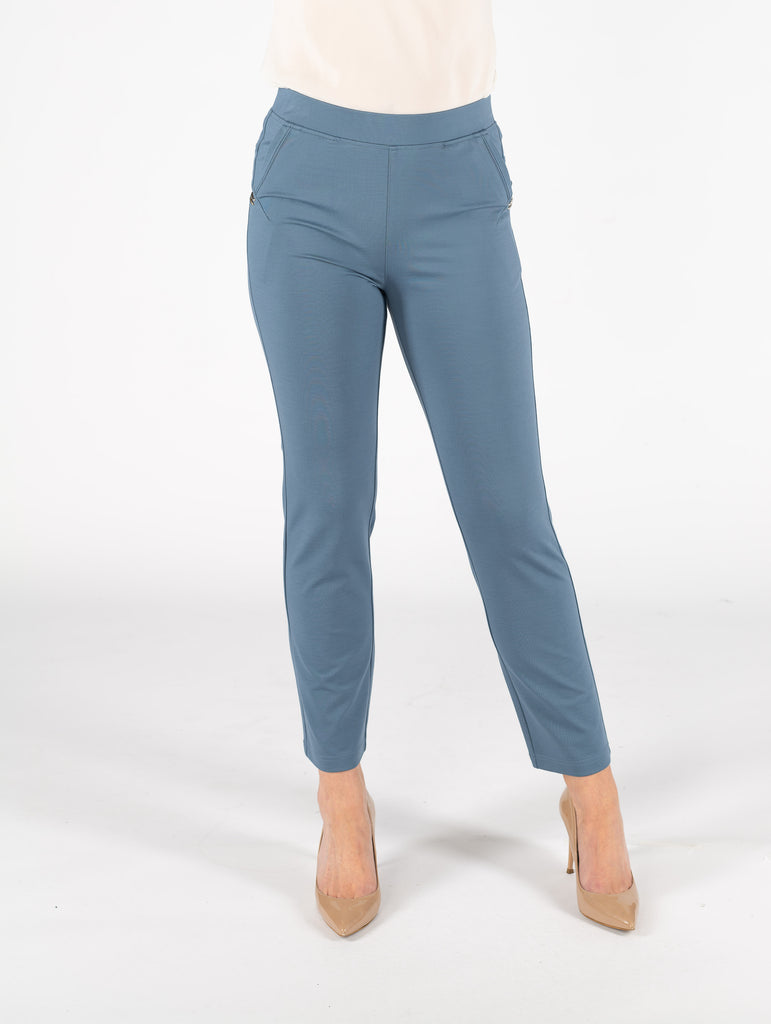 27" Leg Metal Stud Pocket Detail Trouser - T29885 - Denim-Trousers-Paco