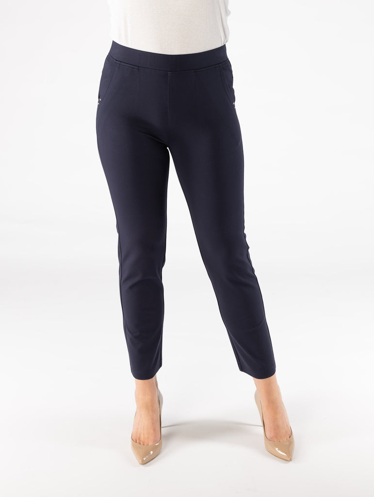 27" Trouser With Stud Detail- Navy-trousers-Paco