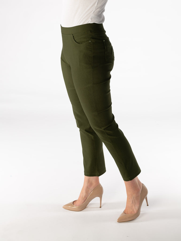 27" leg pocket panel trouser elastic- Olive-Trousers-Paco