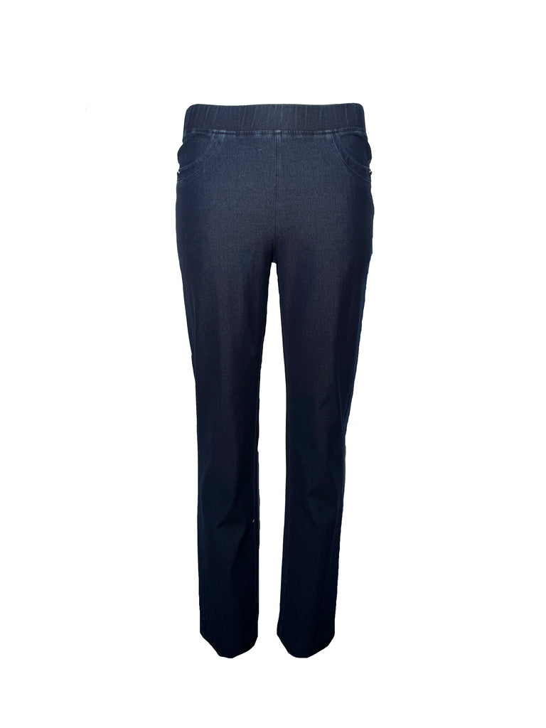 29" Leg Denim Trouser With Metal Trim Pocket - T29807 - Dark Blue-Trousers-Paco