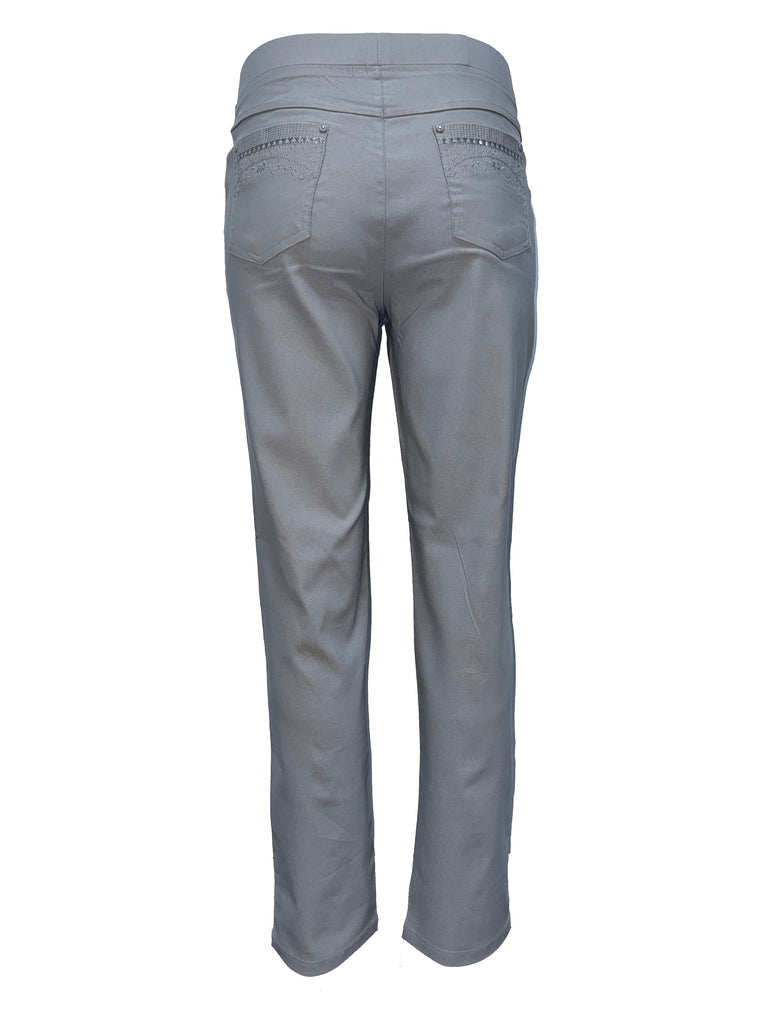 29" Leg Embroidery Detail Pocket Trouser - Silver-Trousers-Paco