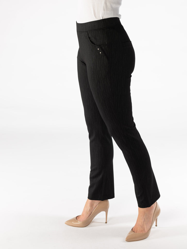 29" Leg printed trouser with trim detail- Black-Trousers-Paco