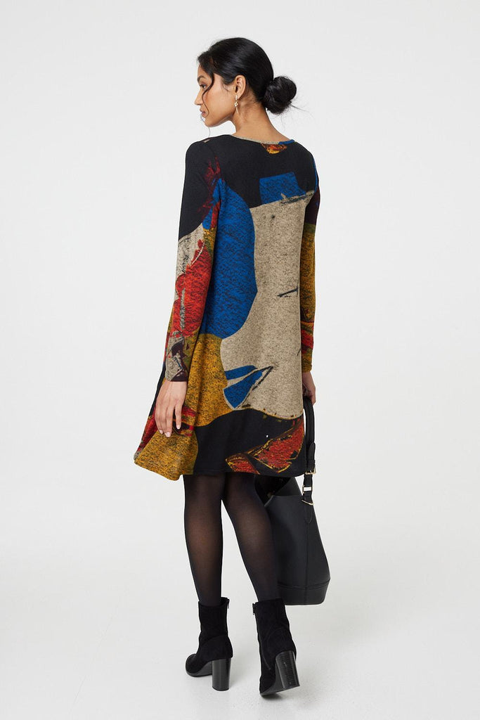 Abstract Dip Hem Brush Dress D171998 BLUE-Dresses-Paco