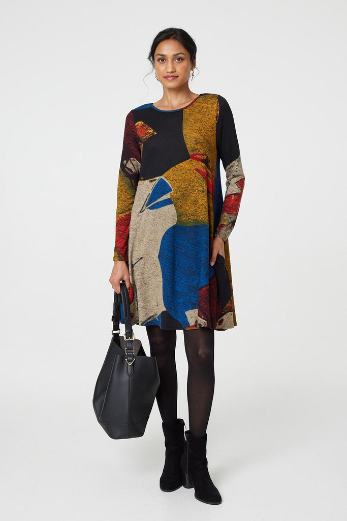 Abstract Dip Hem Brush Dress D171998 BLUE-Dresses-Paco