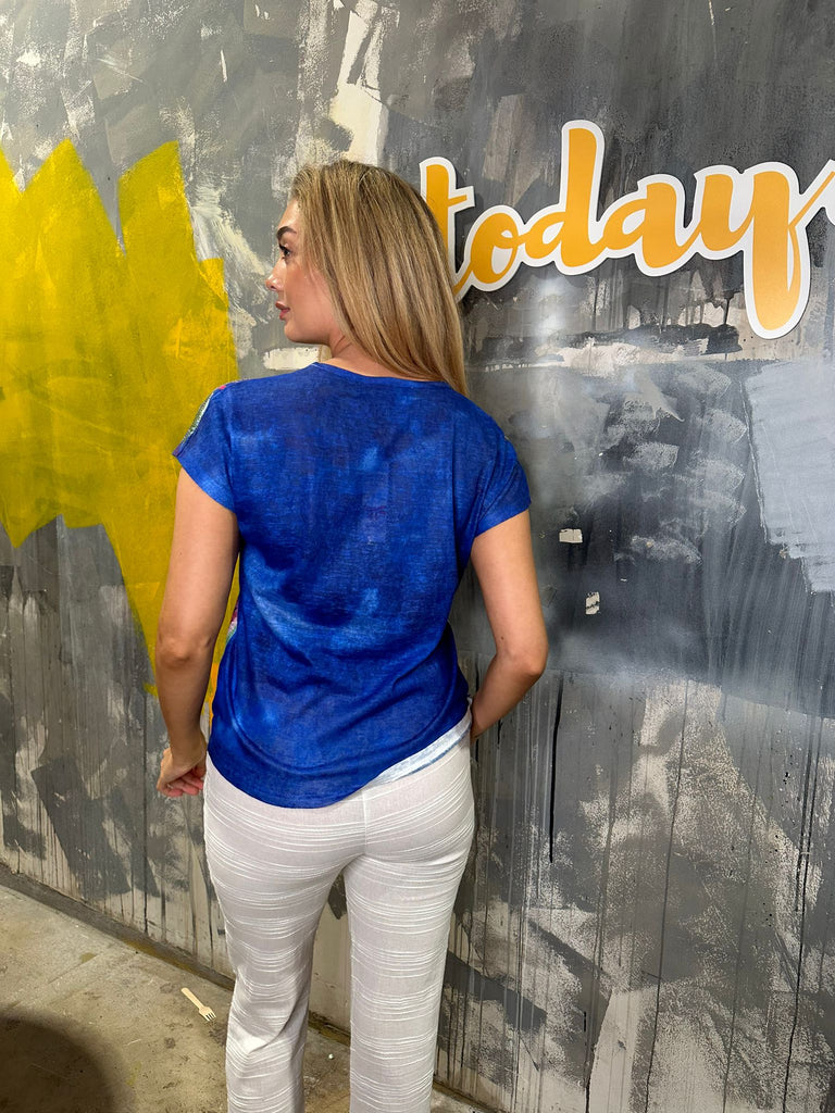Abstract Palm Print Top - Cobalt-Casualwear-Paco