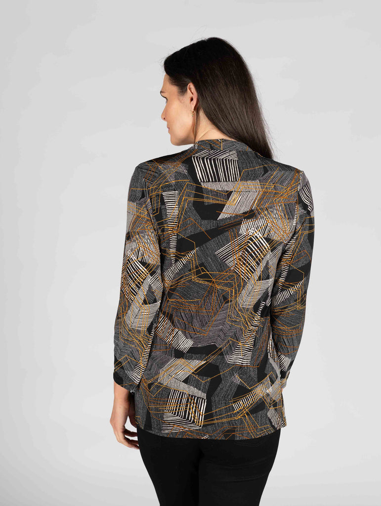 Abstract Print Mock Cardigan-Cardigans-Paco