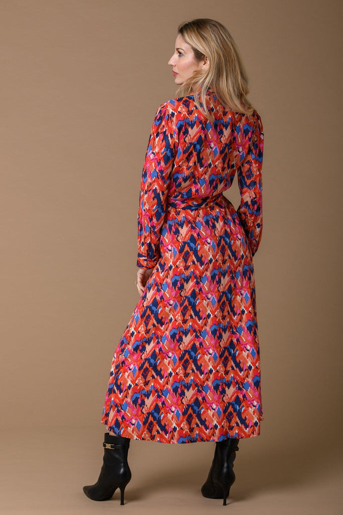 Abstract Watercolour Shirt Dress - Pink-Dresses-Paco