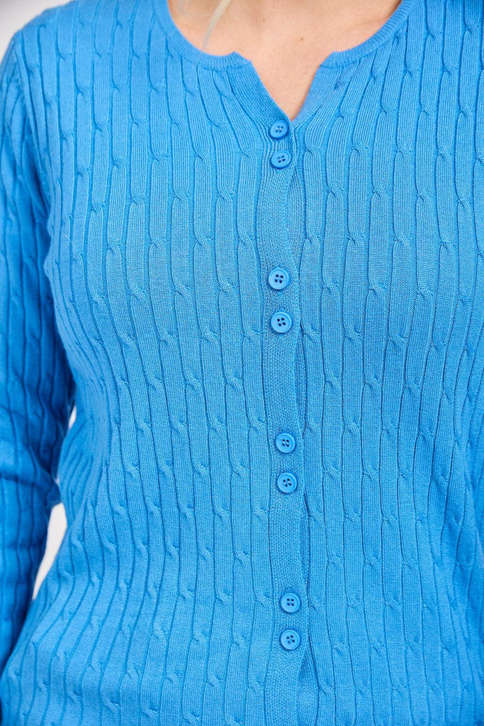 All Over Cable Button Cardigan - Blue-Knitwear-Paco