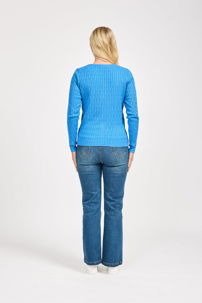 All Over Cable Button Cardigan - Blue-Knitwear-Paco