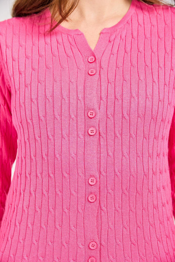 All Over Cable Button Cardigan - Pink-Knitwear-Paco