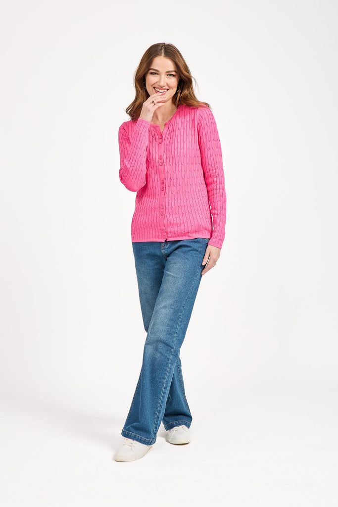 All Over Cable Button Cardigan - Pink-Knitwear-Paco