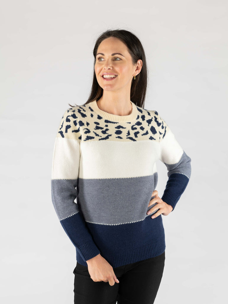 Animal Colour Block Jumper-Knitwear-Paco