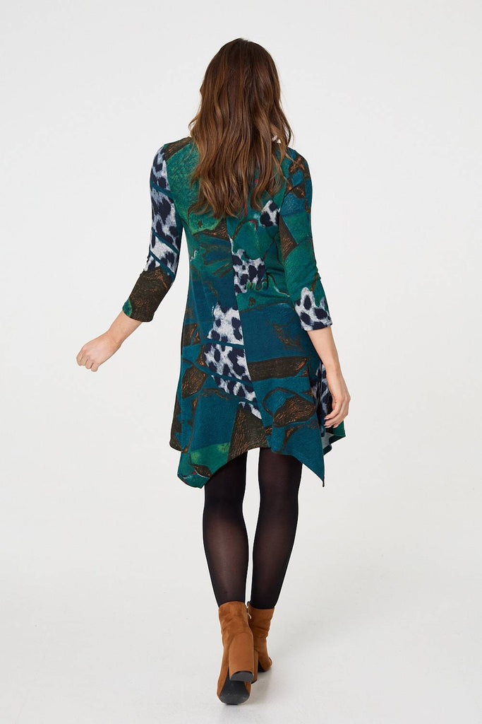 Animal Dip Hem Brush Dress D171999 GREEN-Dresses-Paco