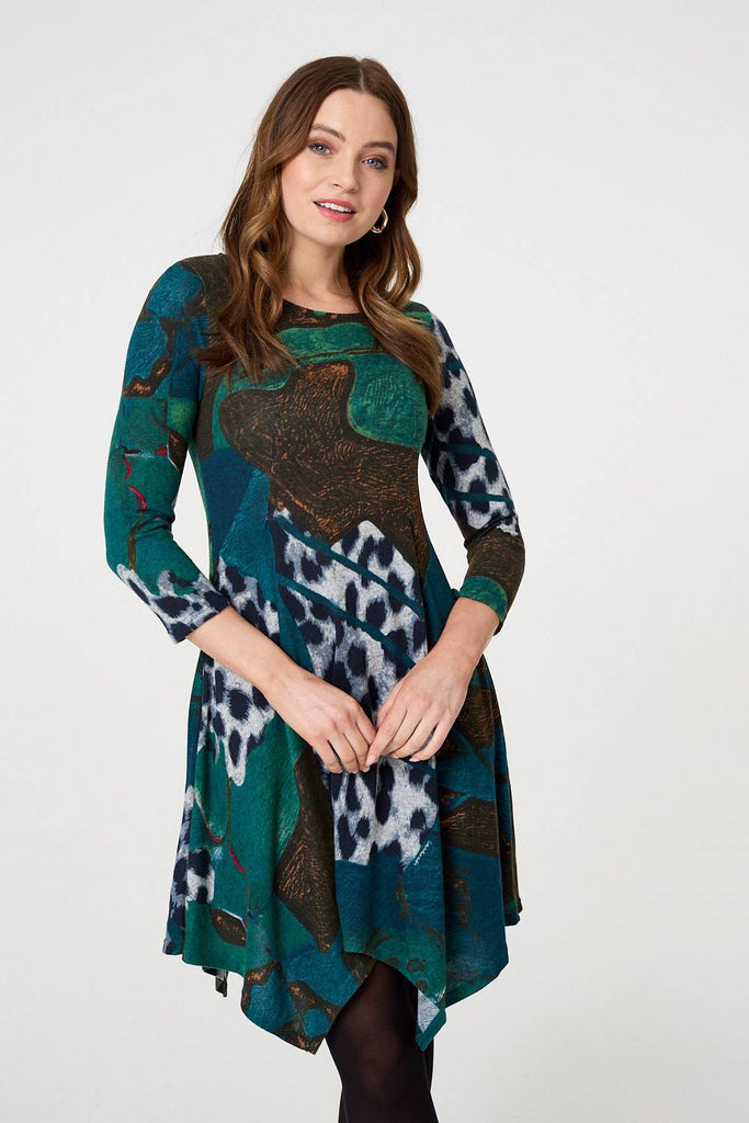 Animal Dip Hem Brush Dress D171999 GREEN-Dresses-Paco