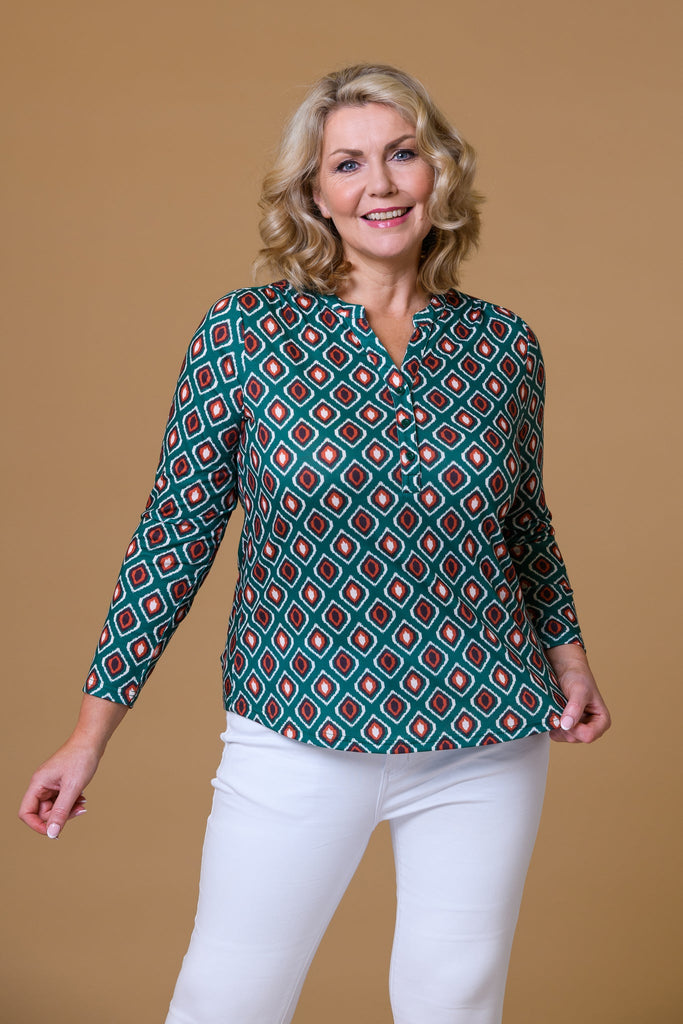 Aztec Print Nehru Top-Tops-Paco