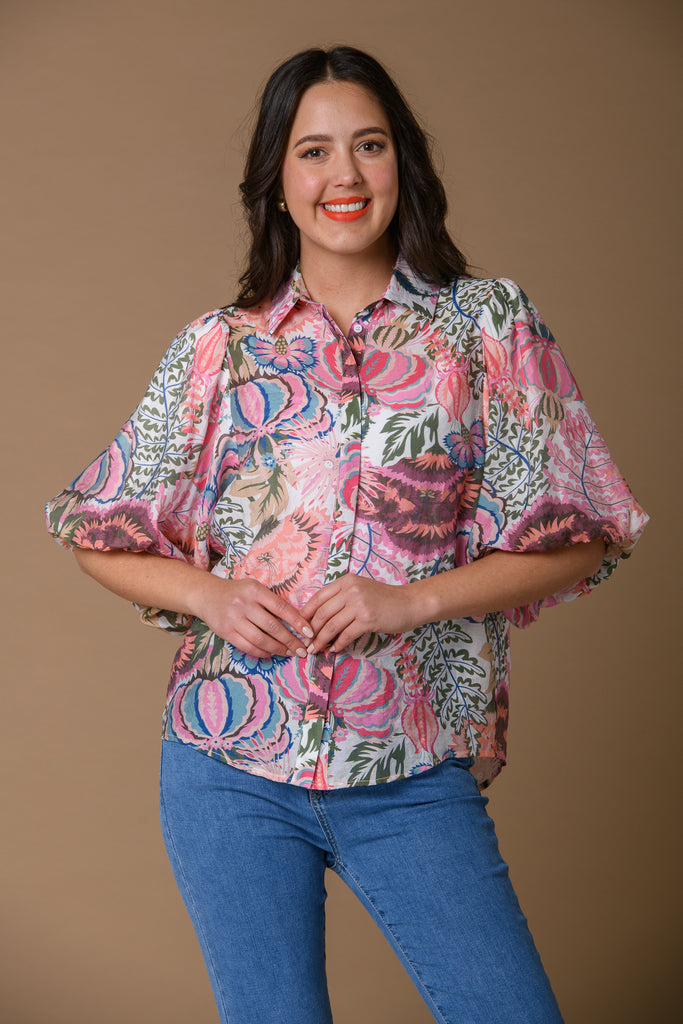 Balloon Sleeve Blouse - T519040 - Multi-Casualwear-Paco