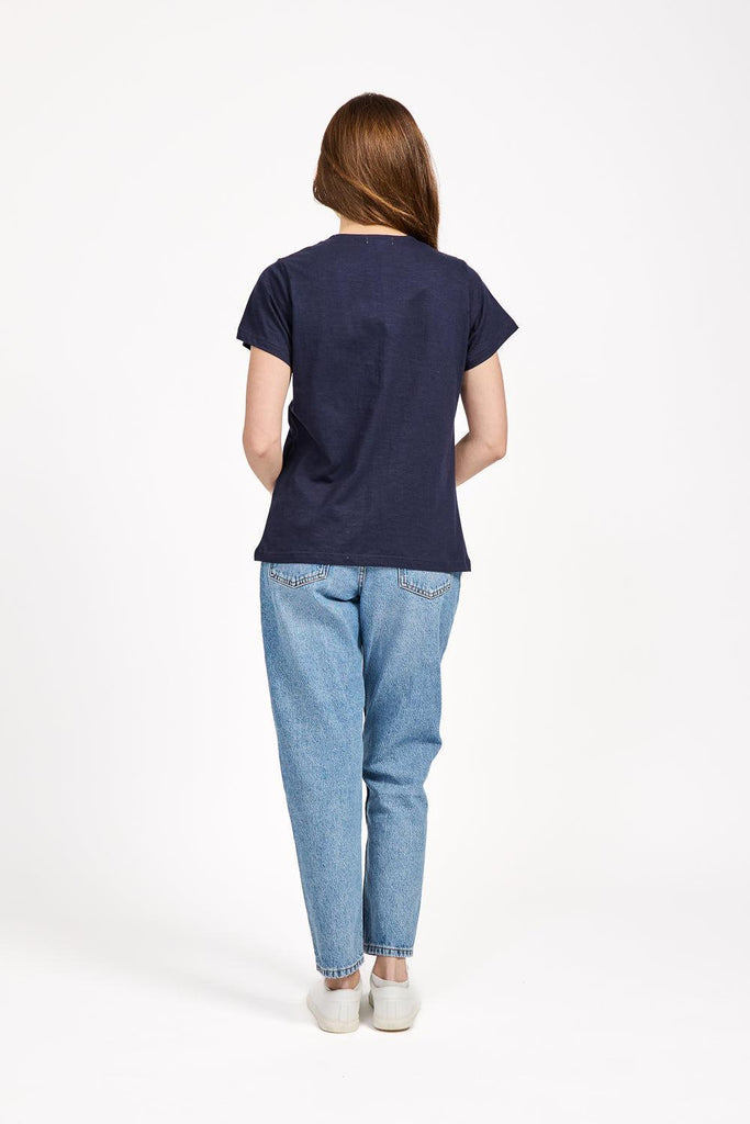 Beaded Floral Top - Navy-T Shirts-Paco