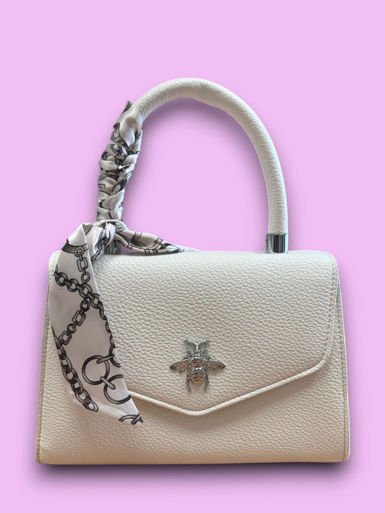 Bee Cross Top Handle Bag - JM1385 White-BAGS-Paco