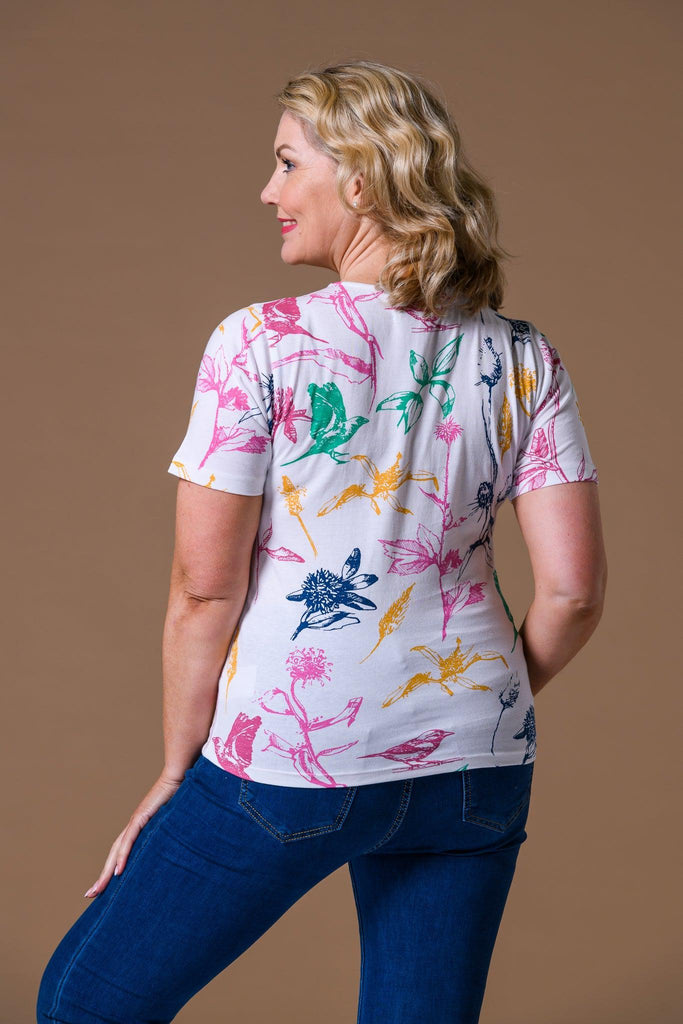 Bird And Leaf Print Tee-T Shirts-Paco