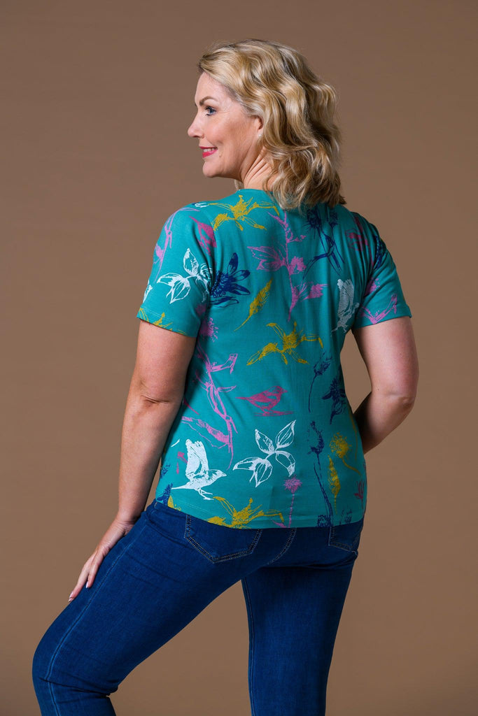 Bird And Leaf Print Tee-T Shirts-Paco
