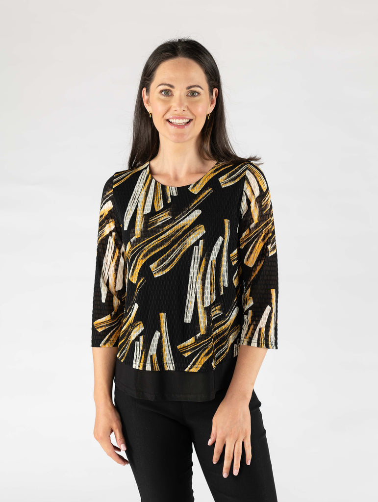 Black multi top with Round Neck-Tops-Paco