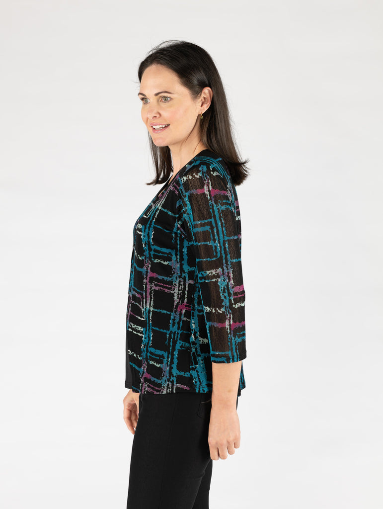 Block pattern mesh top-Tops-Paco