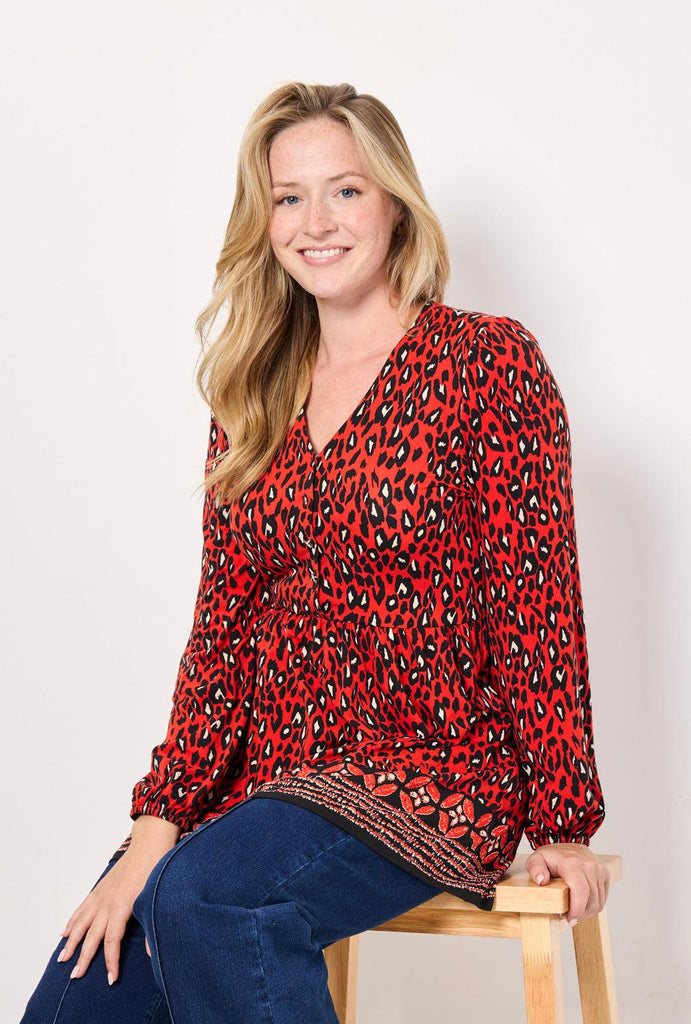 Border Print Soft Touch Blouse-Tops-Paco