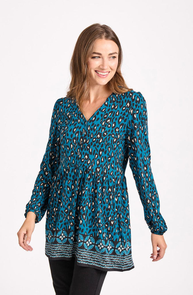 Border Print Soft Touch Blouse-Tops-Paco