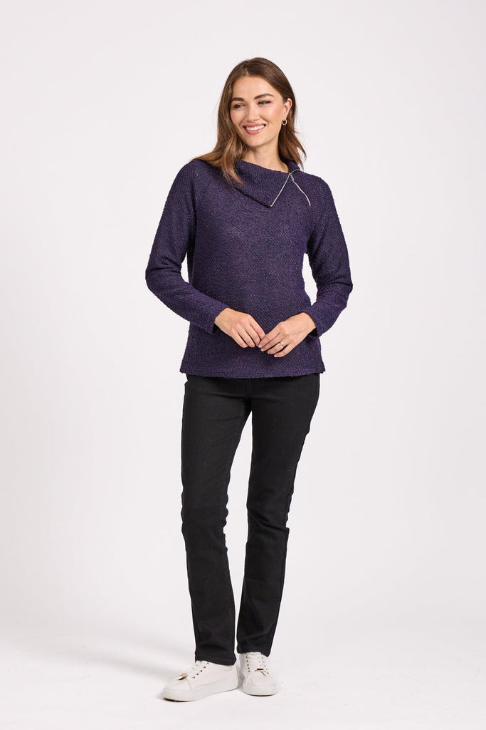 Boucle Zip Top- Purple-Tops-Paco