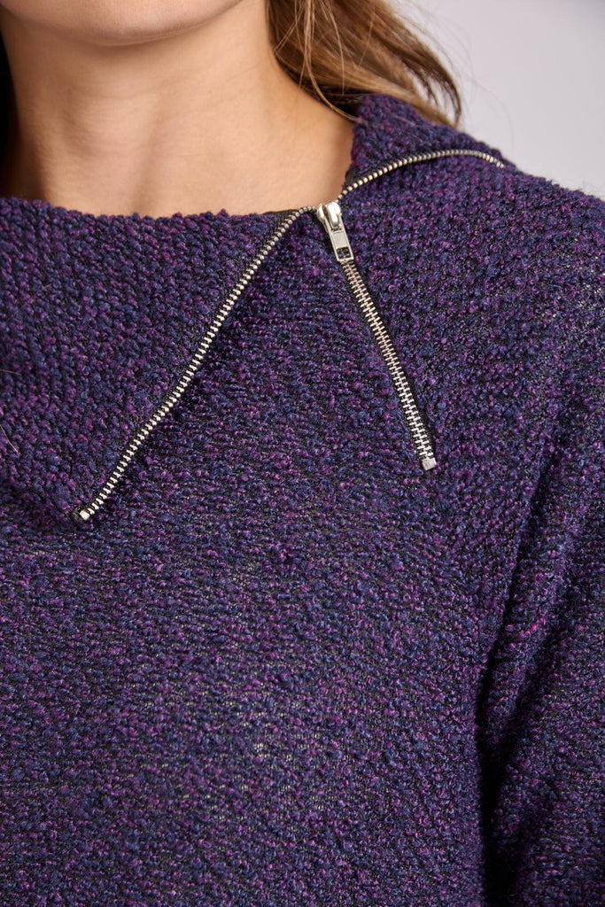 Boucle Zip Top- Purple-Tops-Paco