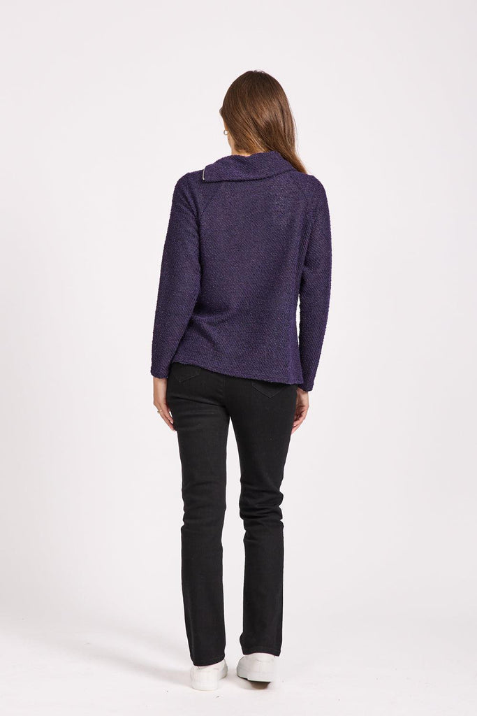 Boucle Zip Top- Purple-Tops-Paco