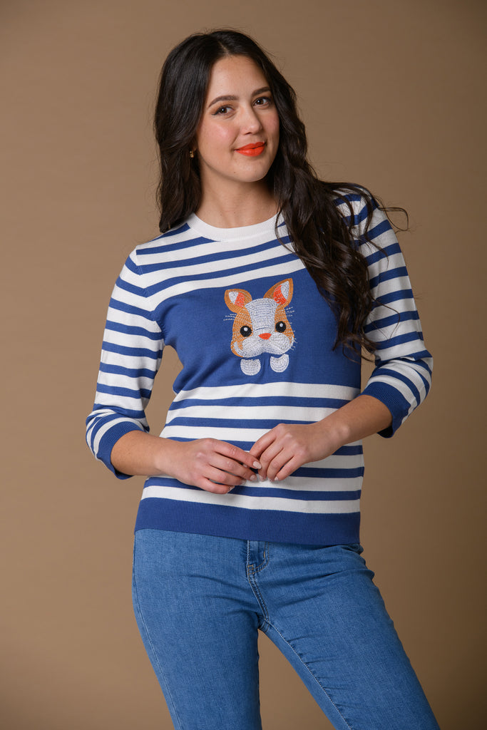 Bunny Stripe Sweater - White-Knitwear-Paco