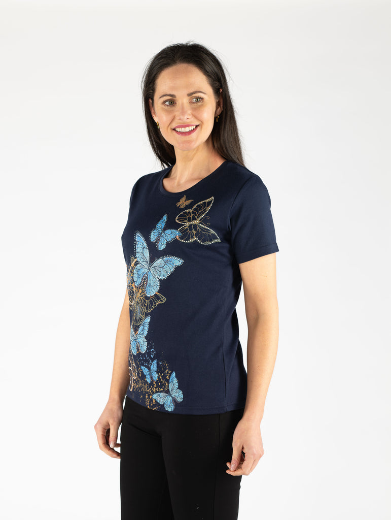Butterfly Print Round Neck T Shirt - TS29853-T Shirts-Paco