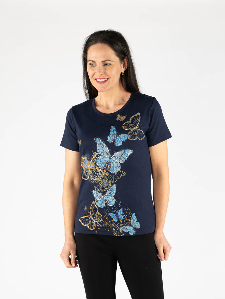 Butterfly Print Round Neck T Shirt - TS29853-T Shirts-Paco