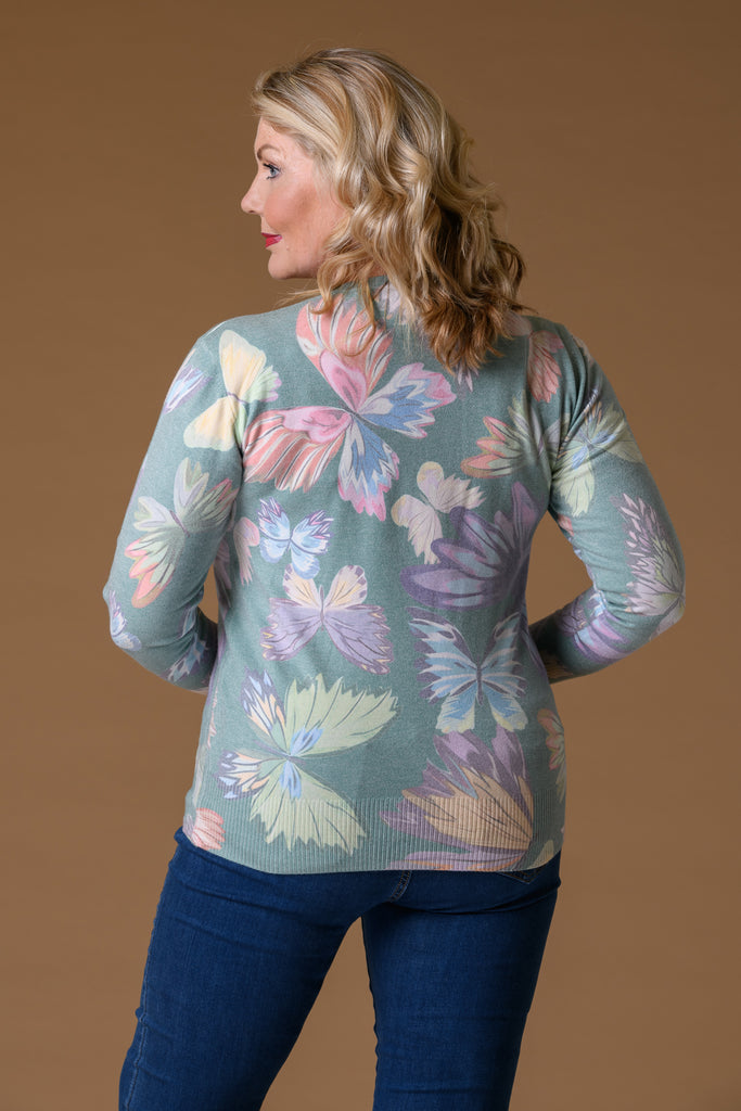 Butterfly Print Sweater KP173966 GREEN-Knitwear-Paco