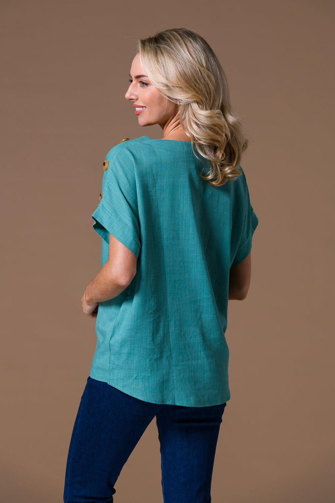 Button Drop Sleeve Top-Tops-Paco